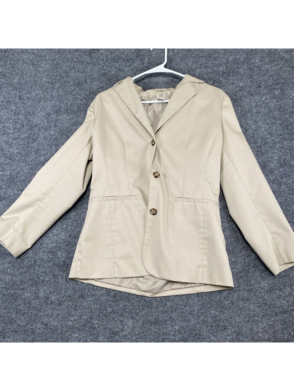 LL Bean Womens Lined Blazer Jacket Size 4 Reg. Beige Cotton Blend Stretch